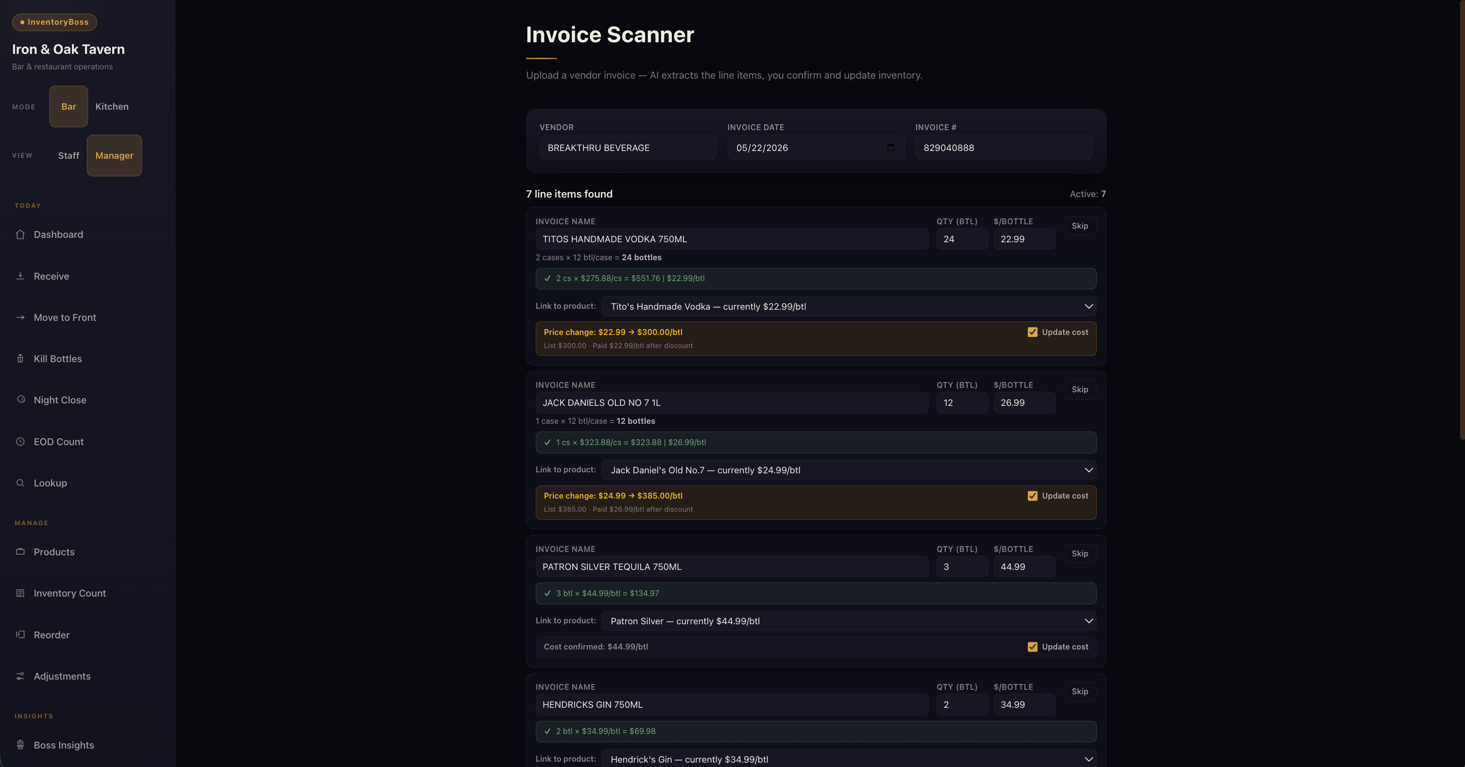 Invoice scanner extracting line items from a vendor PDF